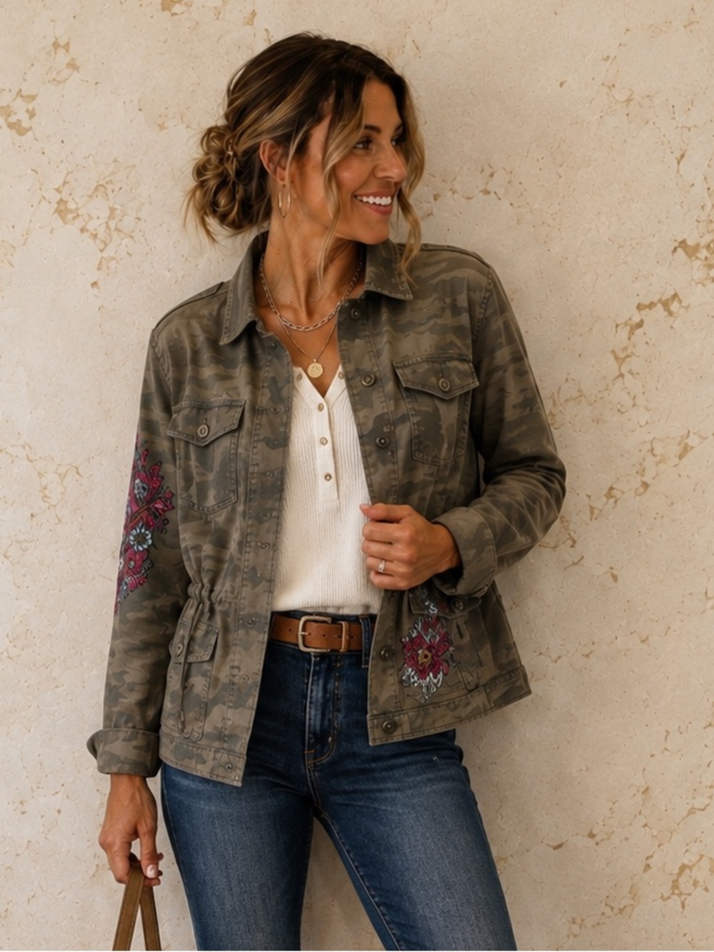 Ruff Hewn Floral Embroidered Camo Utility Jacket